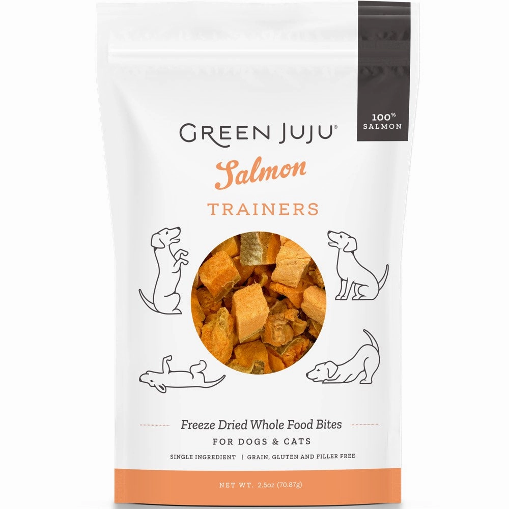 Green Juju Salmon Trainers Grain-Free Freeze-Dried Raw Treats For Cats & Dogs 2.5oz cat grass snacks cat grass planter cat digestive aid catnip spray cat herbal treats