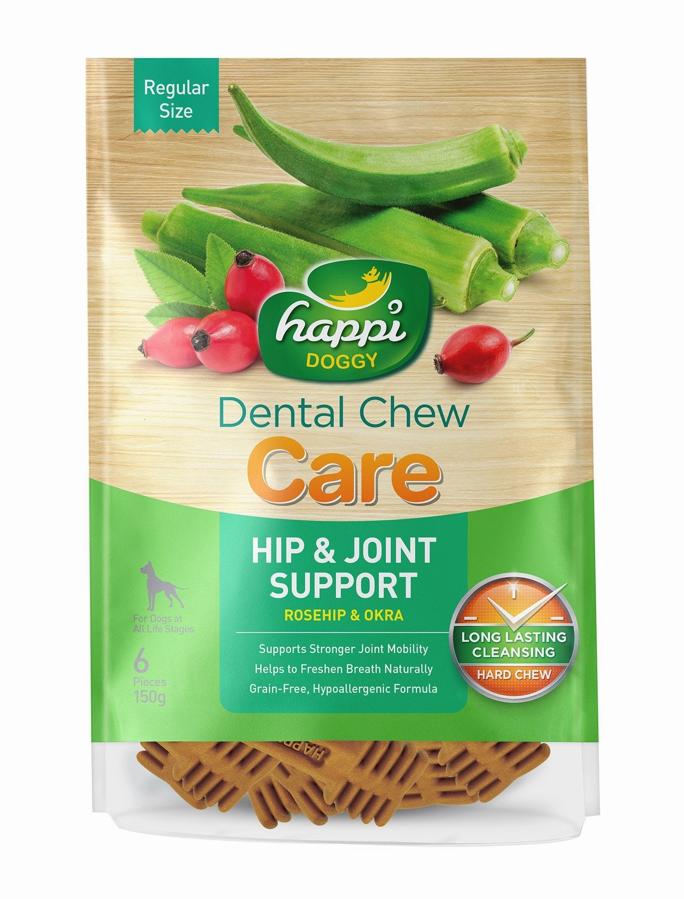 Happi Skippi (Doggy) Care Rosehip & Okra Hip & Joint Support Grain-Free Dental Dog Chews 150g