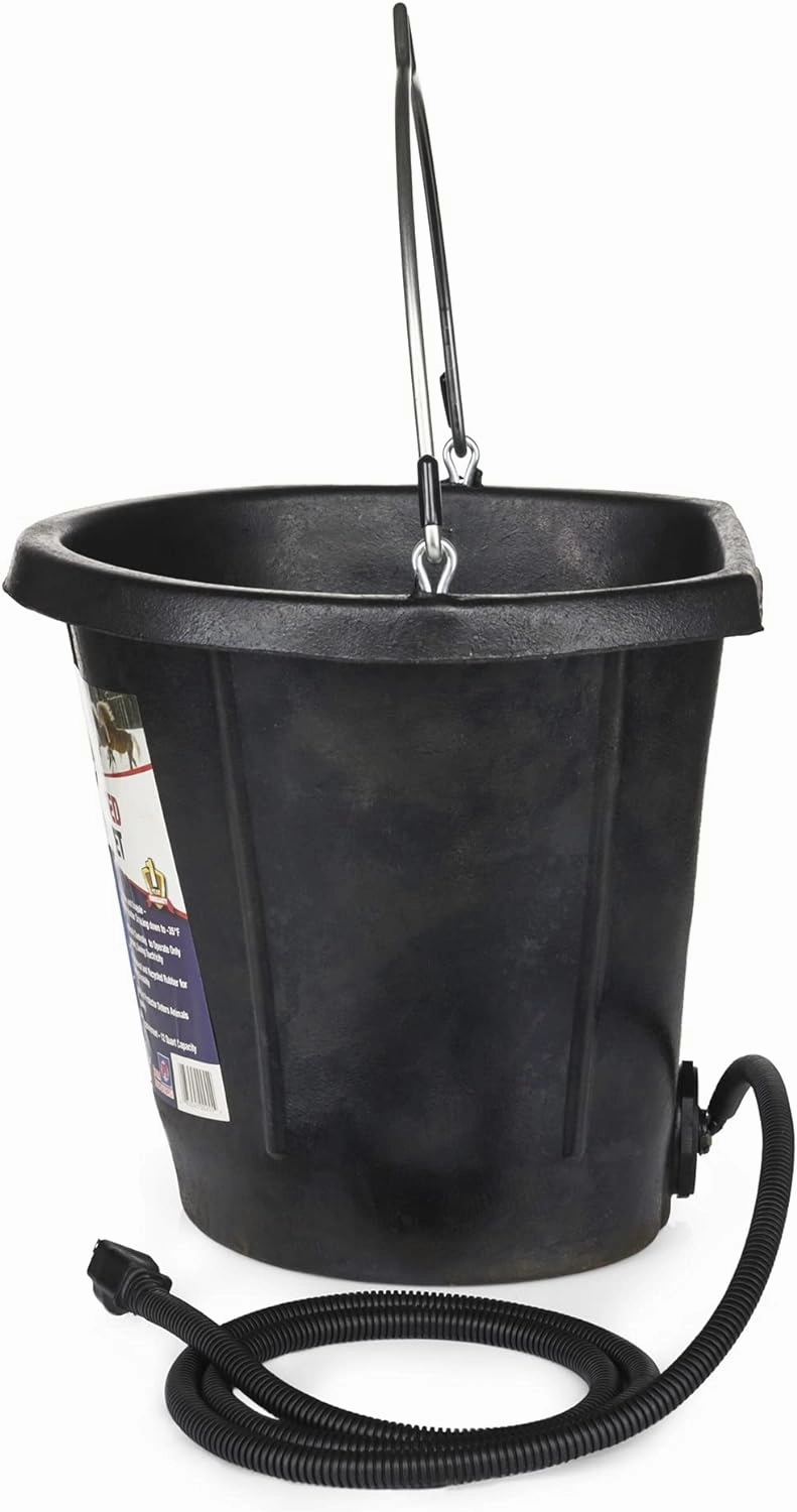 Heated Flat-Back Rubber Bucket for Livestock