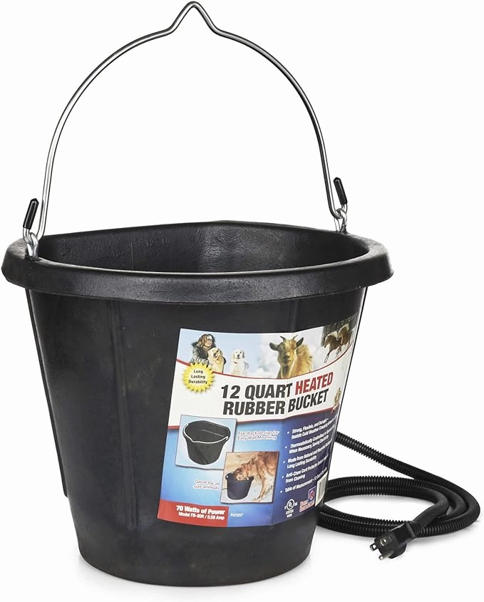 Heated Flat-Back Rubber Bucket for Livestock