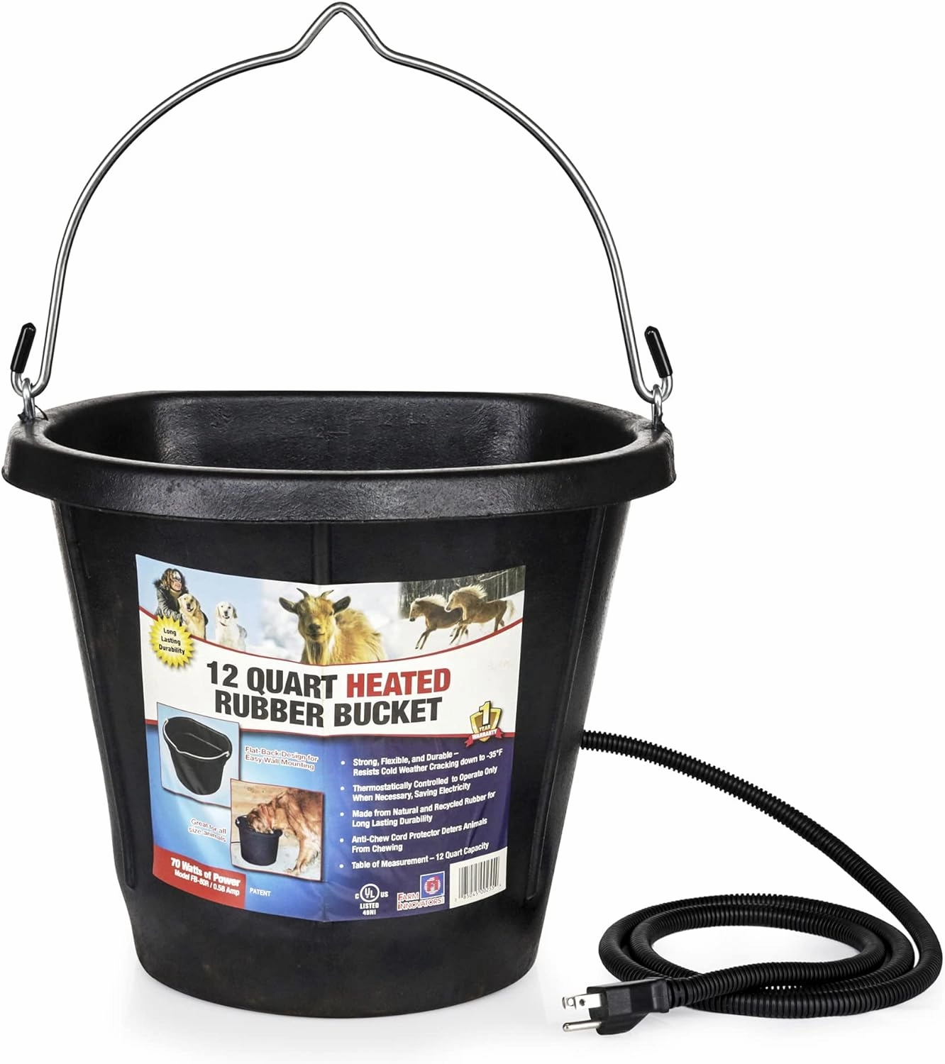Heated Flat-Back Rubber Bucket for Livestock