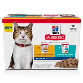 Hill's Science Diet Adult 7  Tender Dinner Pouch Variety Pack Wet Cat Food cat calming diffuser cat stress relief anxiety cat treats cat relaxing spray pet mood aid