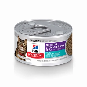 Hill's Science Diet Adult Sensitive Stomach & Skin Tuna & Vegetable Entree Canned Cat Food cat calming diffuser cat stress relief anxiety cat treats cat relaxing spray pet mood aid