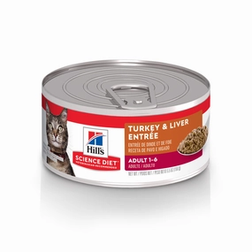 Hill's Science Diet Adult Turkey & Liver Entree Canned Cat Food cat calming diffuser cat stress relief anxiety cat treats cat relaxing spray pet mood aid