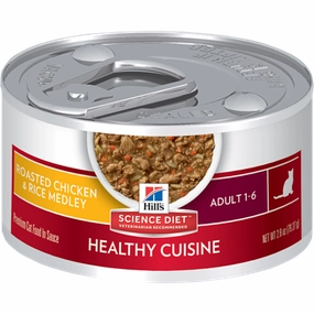 Hill's Science Diet Healthy Adult Cuisine Roasted Chicken & Rice Medley Canned Cat Food cat calming diffuser cat stress relief anxiety cat treats cat relaxing spray pet mood aid