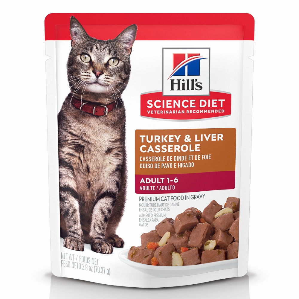 Hill's Science Diet Turkey & Liver Casserole Adult Wet Cat Food cat calming diffuser cat stress relief anxiety cat treats cat relaxing spray pet mood aid