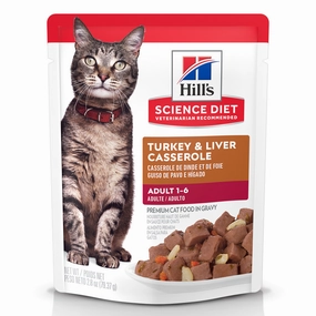 Hill's Science Diet Turkey & Liver Casserole Adult Wet Cat Food cat calming diffuser cat stress relief anxiety cat treats cat relaxing spray pet mood aid
