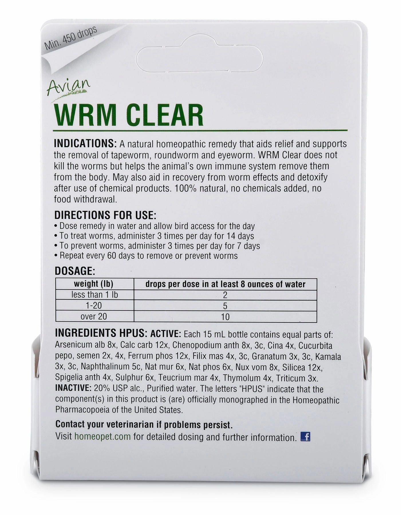 HomeoVet Avian Wrm Clear Poultry Dewormer, 15 mL