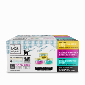 I and Love and You Chicky-Da-Lish, Salmon Chanted Evening and Tuna Fintastic Stew Multi-Pack Canned Cat Food cat calming diffuser cat stress relief anxiety cat treats cat relaxing spray pet mood aid