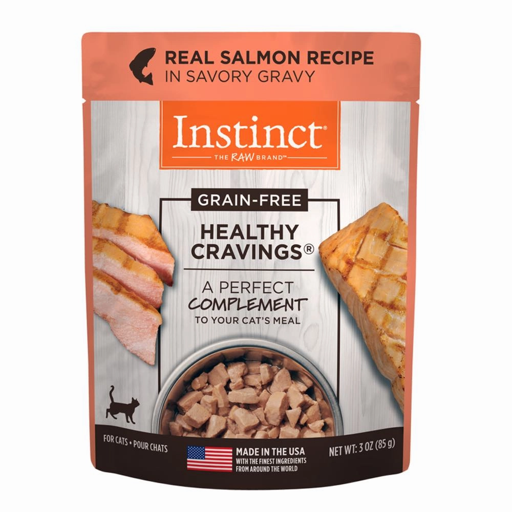 Instinct Healthy Cravings Real Salmon Recipe In Savoury Gravy Grain-Free Wet Cat Food Topper 3oz natural cat food soft cat treats freeze dried cat food organic cat treats indoor cat food