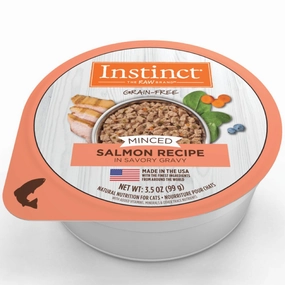 Instinct Minced Salmon Recipe In Savory Gravy Grain-Free Wet Cat Food Cup 3.5oz natural cat food soft cat treats freeze dried cat food organic cat treats indoor cat food
