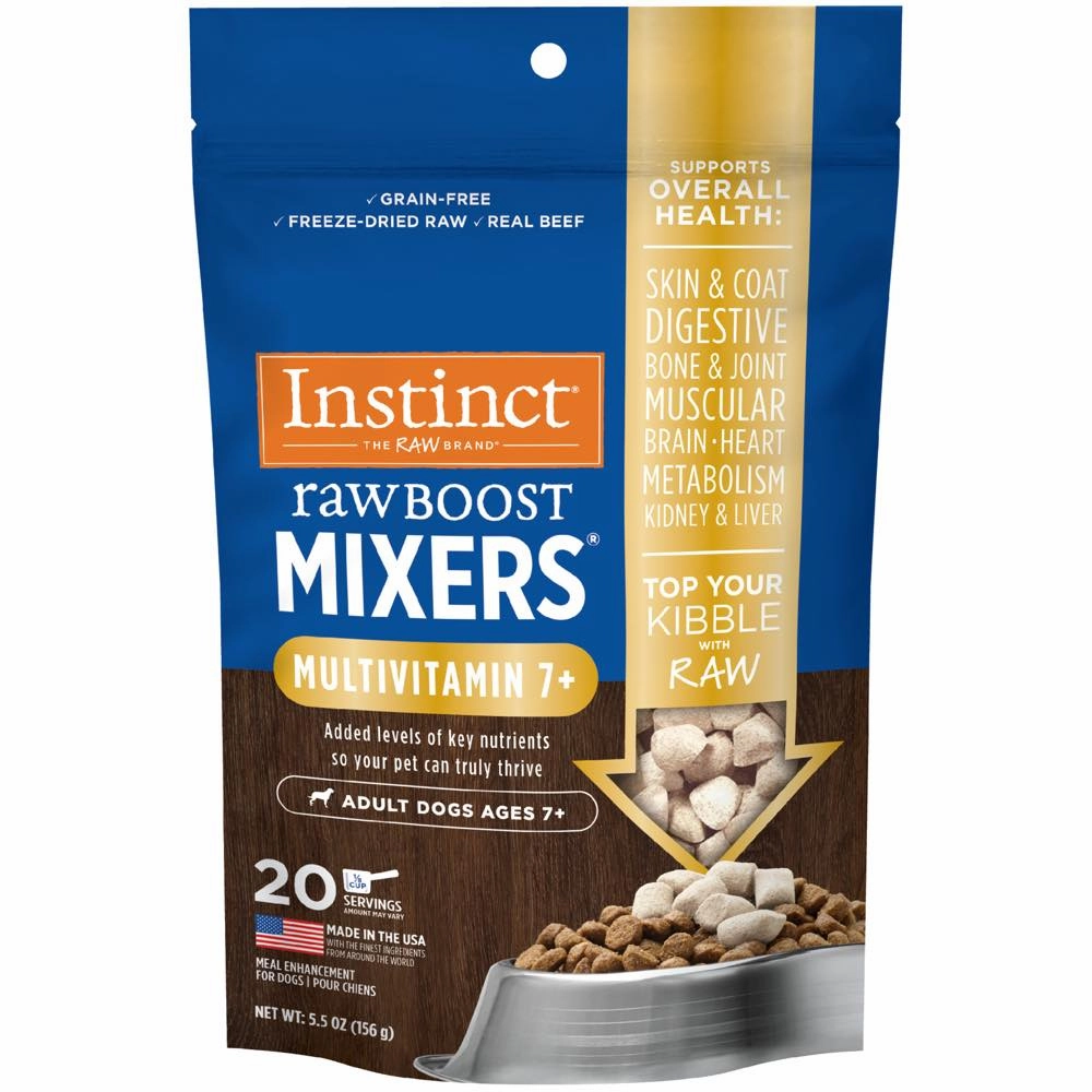 Instinct Raw Boost Mixers Multivitamin 7  Beef Grain-Free Adult & Senior Freeze-Dried Raw Dog Food Topper 5.5oz (Exp 19Apr25) dog supplies dog food toys accessories dog bed