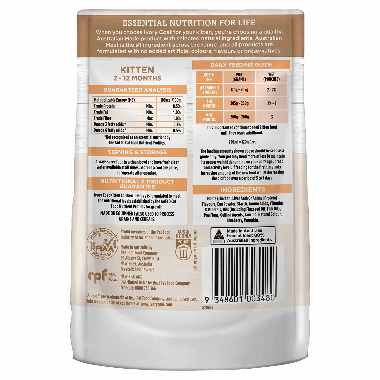 Ivory Coat Cat Food Pouch Kitten Chicken in Gravy