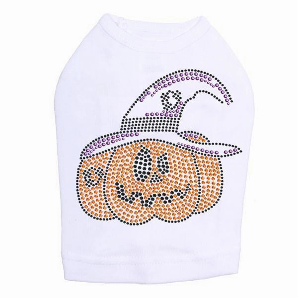 Jack O'Lantern With Hat Rhinestone Dog Tank