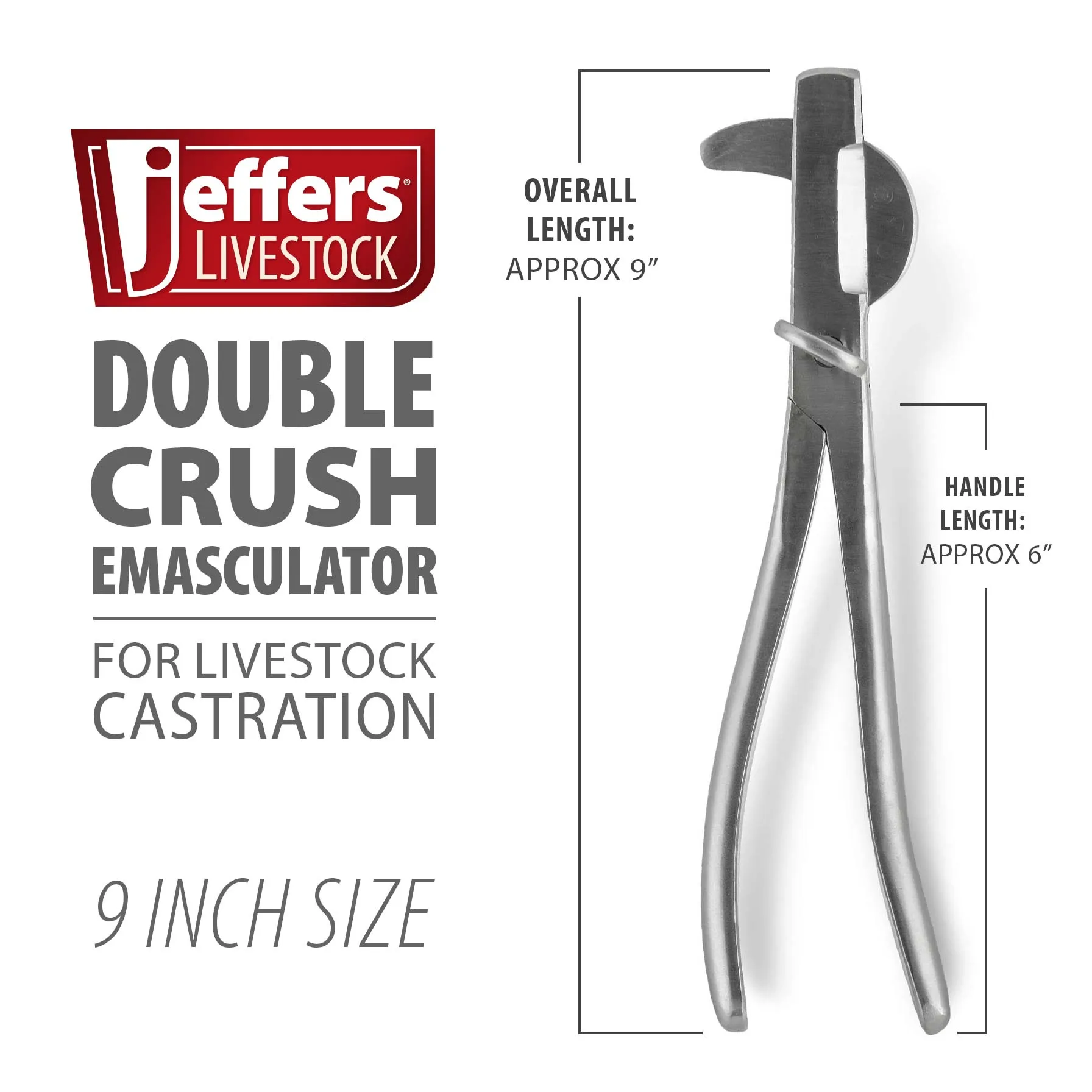 Jeffers Double Crush Emasculator in Stainless Steel, 9" or 12"