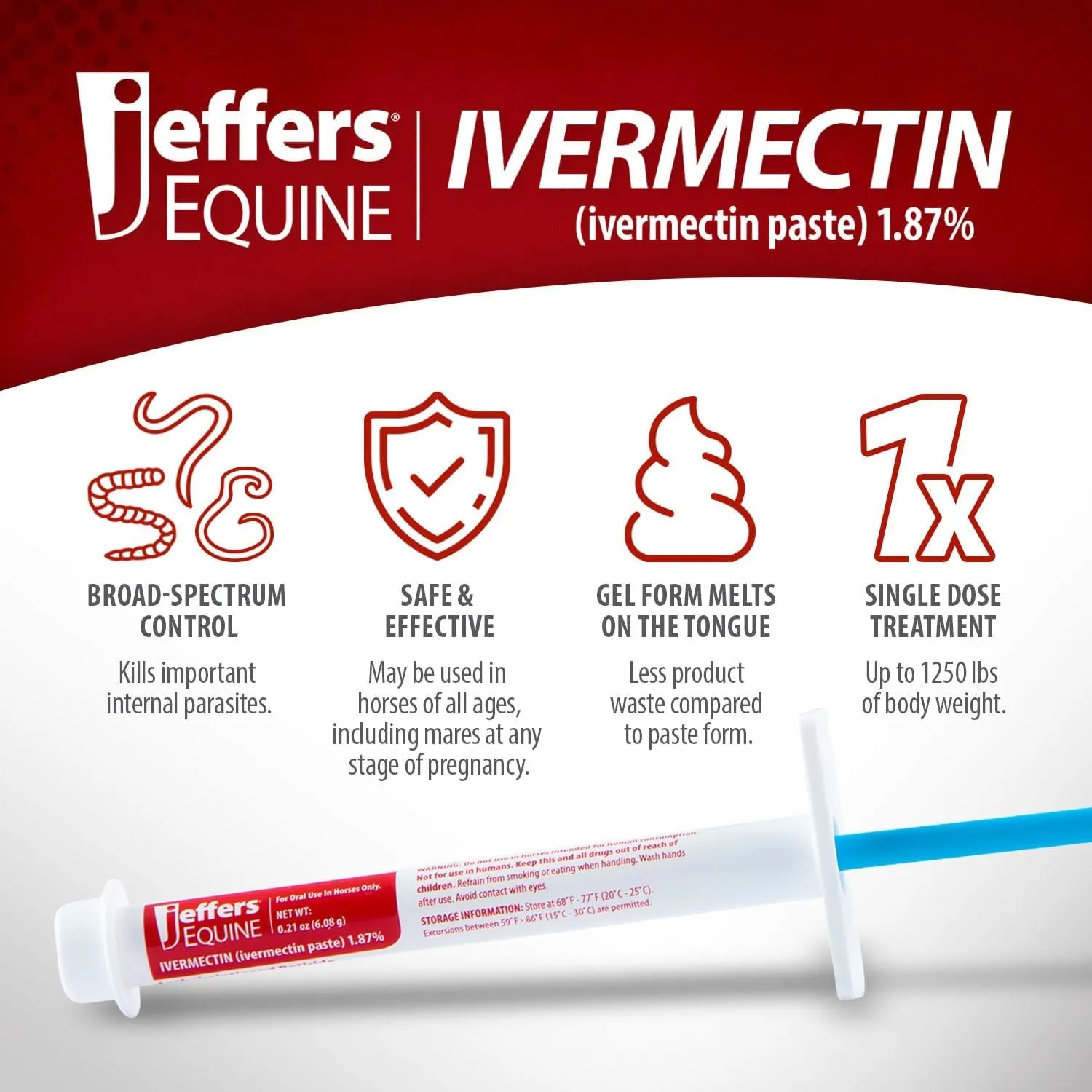 Jeffers Ivermectin Horse Dewormer Gel, Apple Flavored