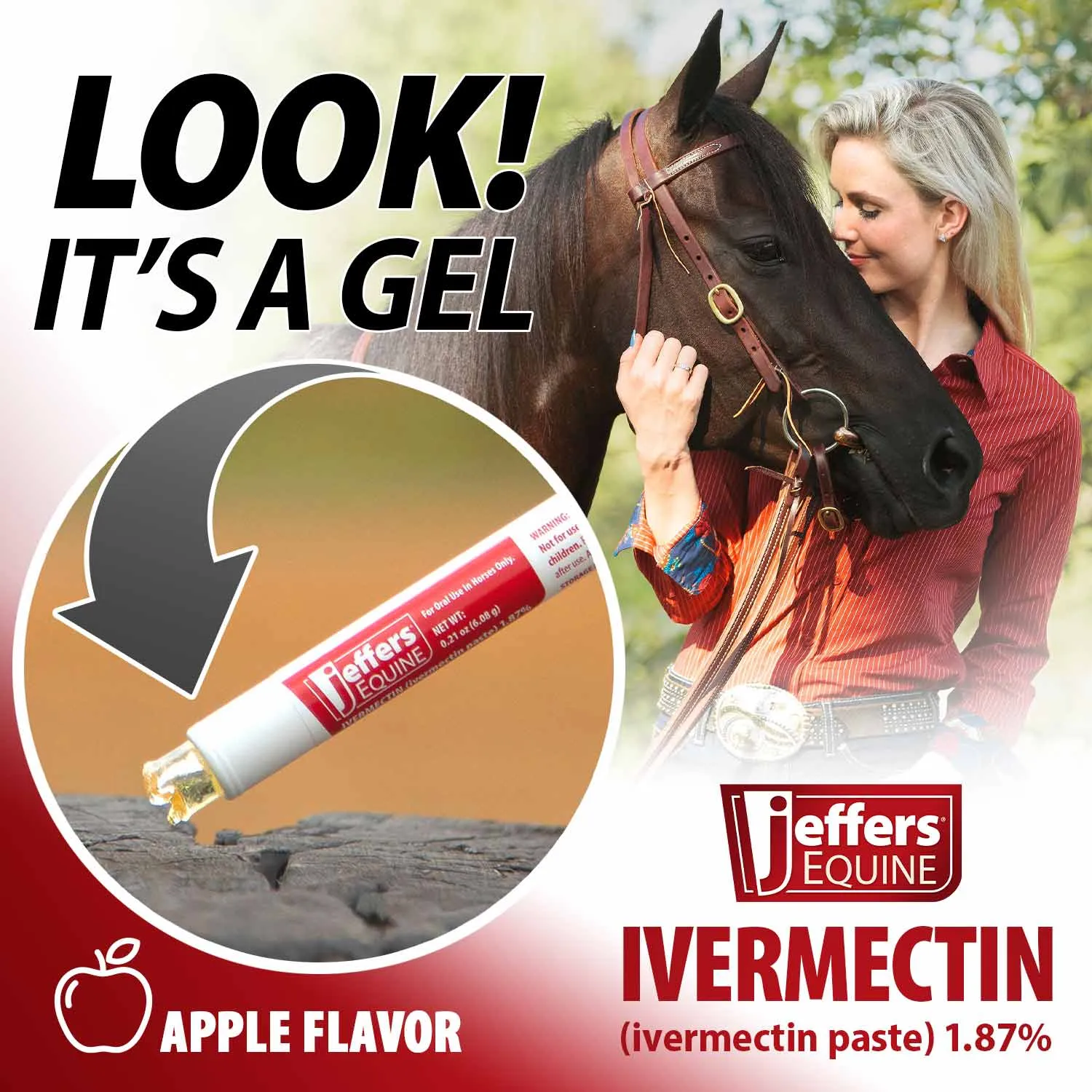 Jeffers Ivermectin Horse Dewormer Gel, Apple Flavored