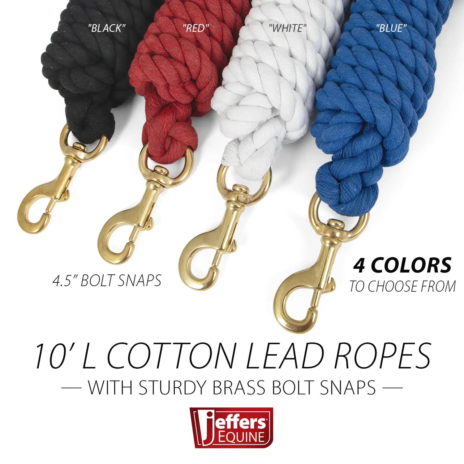 Jeffers Solid Cotton Horse Lead Ropes with Brass Bolt Snap, 10' L