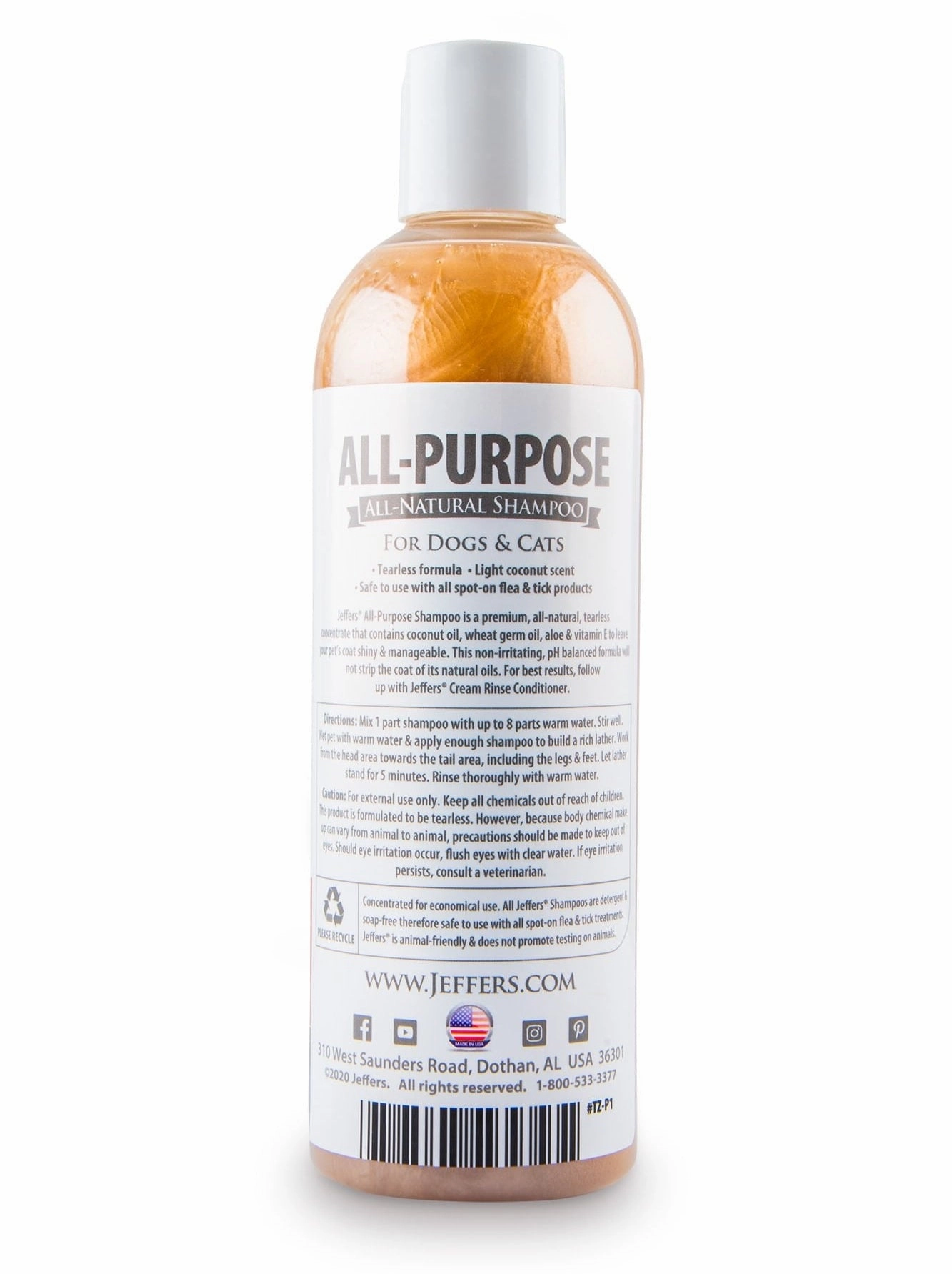 Jeffers All-Purpose Coconut Oil Shampoo for Dogs & Cats