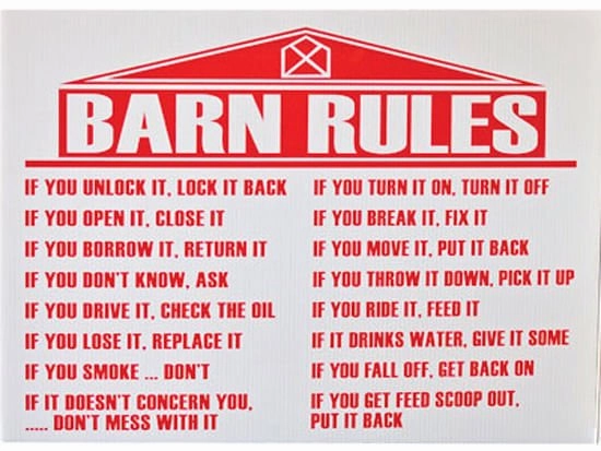 Jeffers Barn Rules Sign