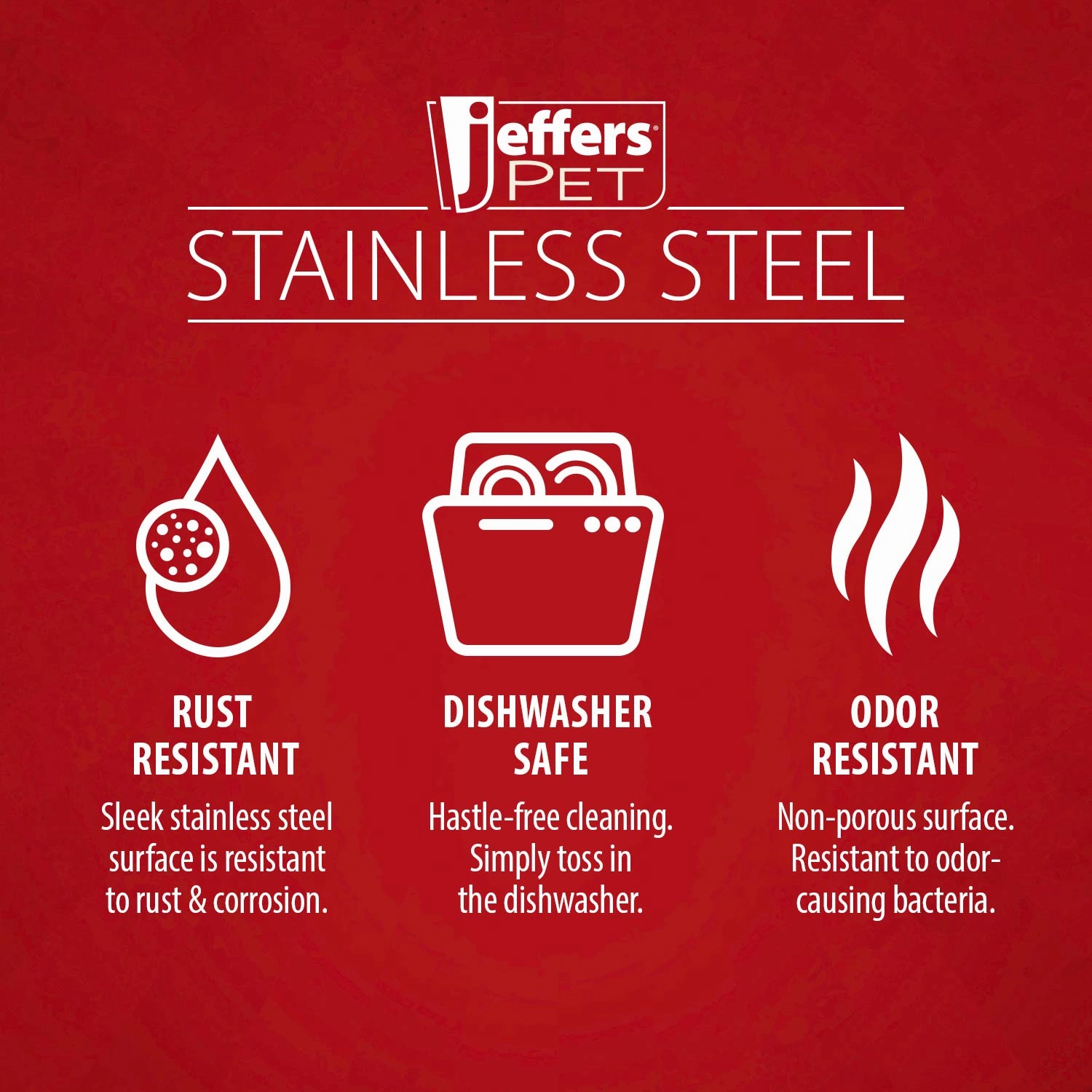 Jeffers Embossed No-Tip Anti-Skid Stainless Steel Pet Bowls