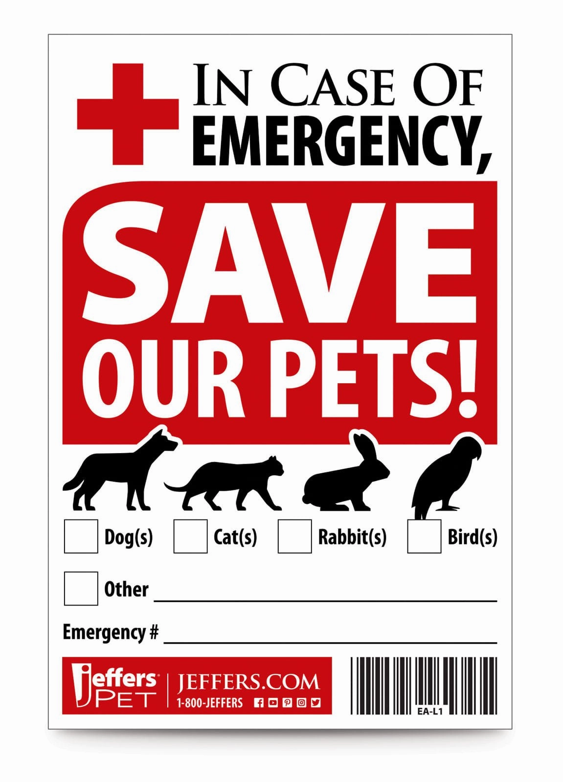 Jeffers Emergency Pet Rescue Sticker for Homes cat grooming cat shampoo cat conditioner cat comb cat grooming glove