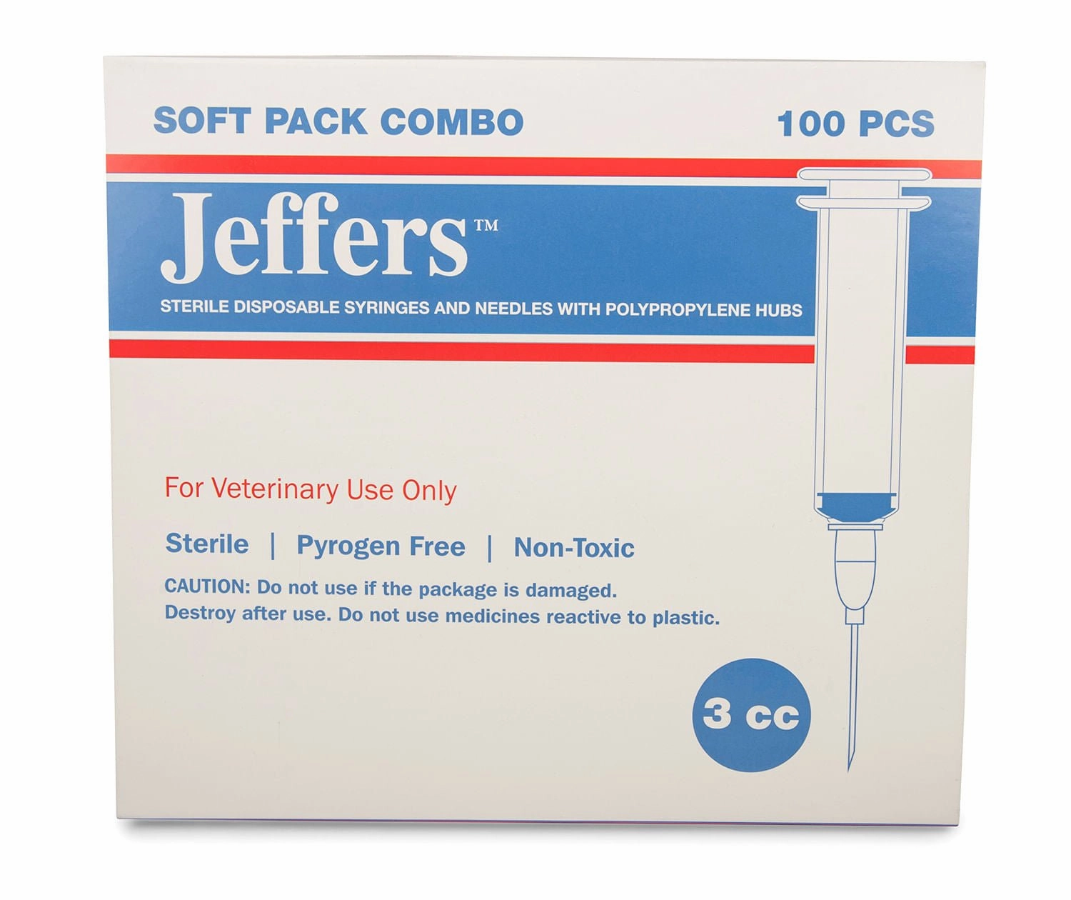 Jeffers Luer Lock Syringe/Needle Combo, Box of 100