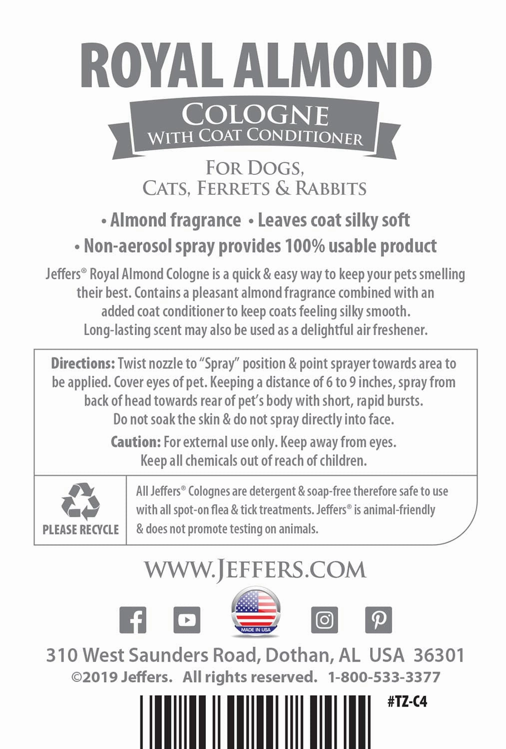 Jeffers Pet Colognes with Coat Conditioner, 16 oz Spray