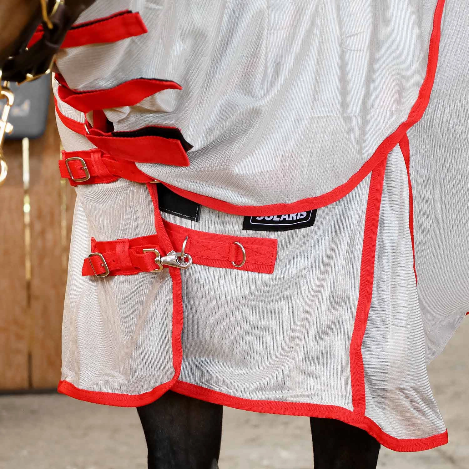 Jeffers Solaris Horse Fly Sheet with Detachable Neck, Grey & Red