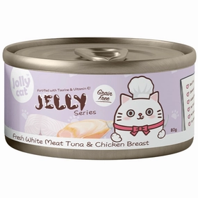 Jollycat Fresh White Meat Tuna & Chicken Breast In Jelly Grain-Free Canned Cat Food 80g cat food cans soft cat food high protein cat food natural cat food senior cat food