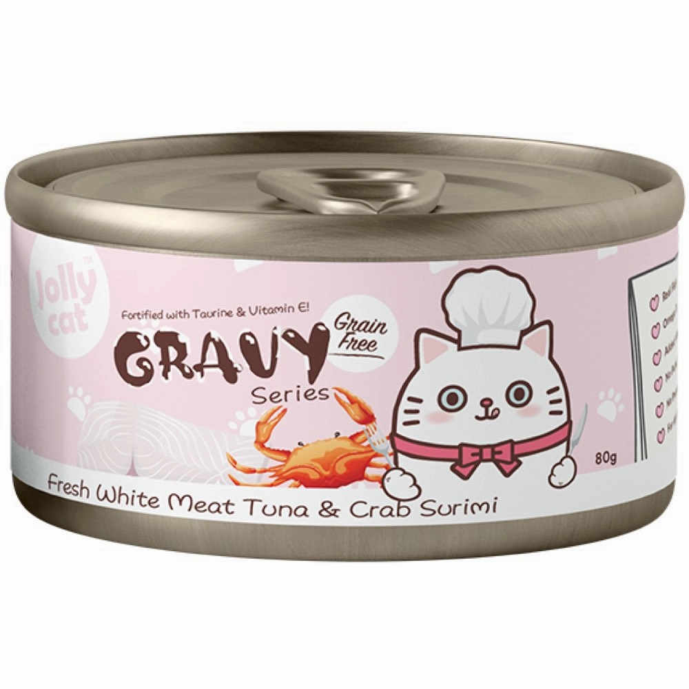 Jollycat Fresh White Meat Tuna & Crab Surimi In Gravy Grain-Free Canned Cat Food 80g cat food cans soft cat food high protein cat food natural cat food senior cat food