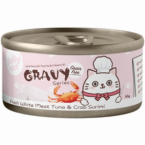 Jollycat Fresh White Meat Tuna & Crab Surimi In Gravy Grain-Free Canned Cat Food 80g cat food cans soft cat food high protein cat food natural cat food senior cat food