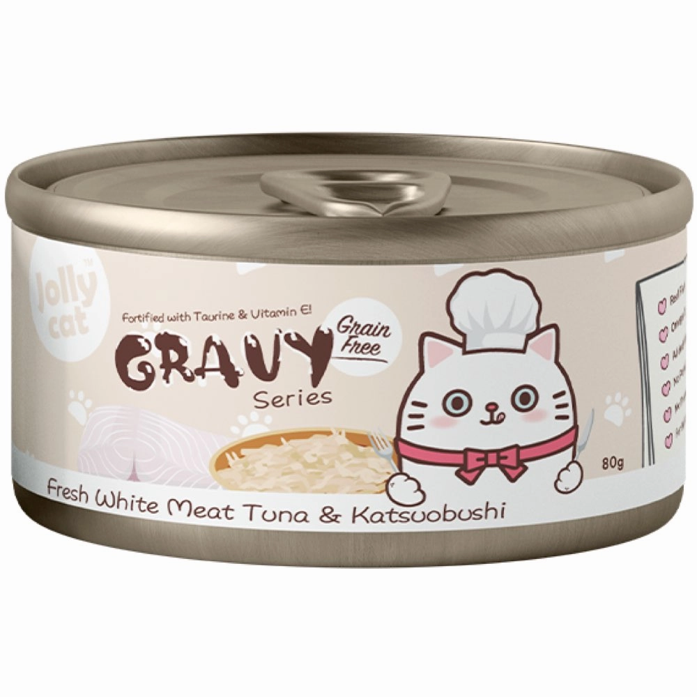 Jollycat Fresh White Meat Tuna & Katsuobushi In Gravy Grain-Free Canned Cat Food 80g canned cat food wet cat food grain free cat food cat stew cat food pouch