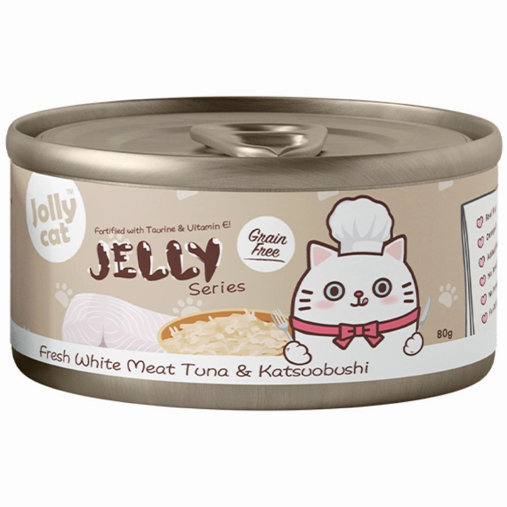 Jollycat Fresh White Meat Tuna & Katsuobushi In Jelly Grain-Free Canned Cat Food 80g cat food cans soft cat food high protein cat food natural cat food senior cat food