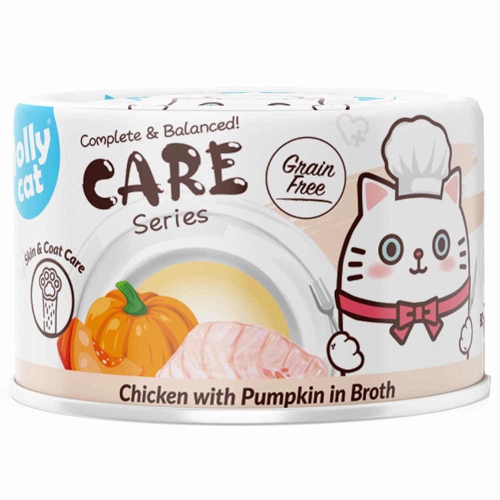 Jollycat Skin & Coat Care Chicken With Pumpkin In Broth Grain-Free Canned Cat Food 80g cat food cans soft cat food high protein cat food natural cat food senior cat food