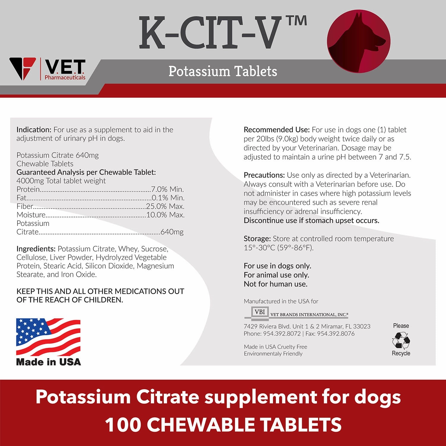 K-CIT-V Potassium Citrate, 100 Chewable Tablets