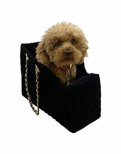 Kate Carrier in Quilted Black Velvet with Chain Straps