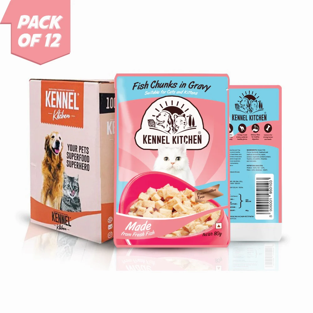 Kennel Kitchen Fish Gravy All Life Stage Wet Food, Scoopy Lavender Natural Brown Sand Cat Litter Combo