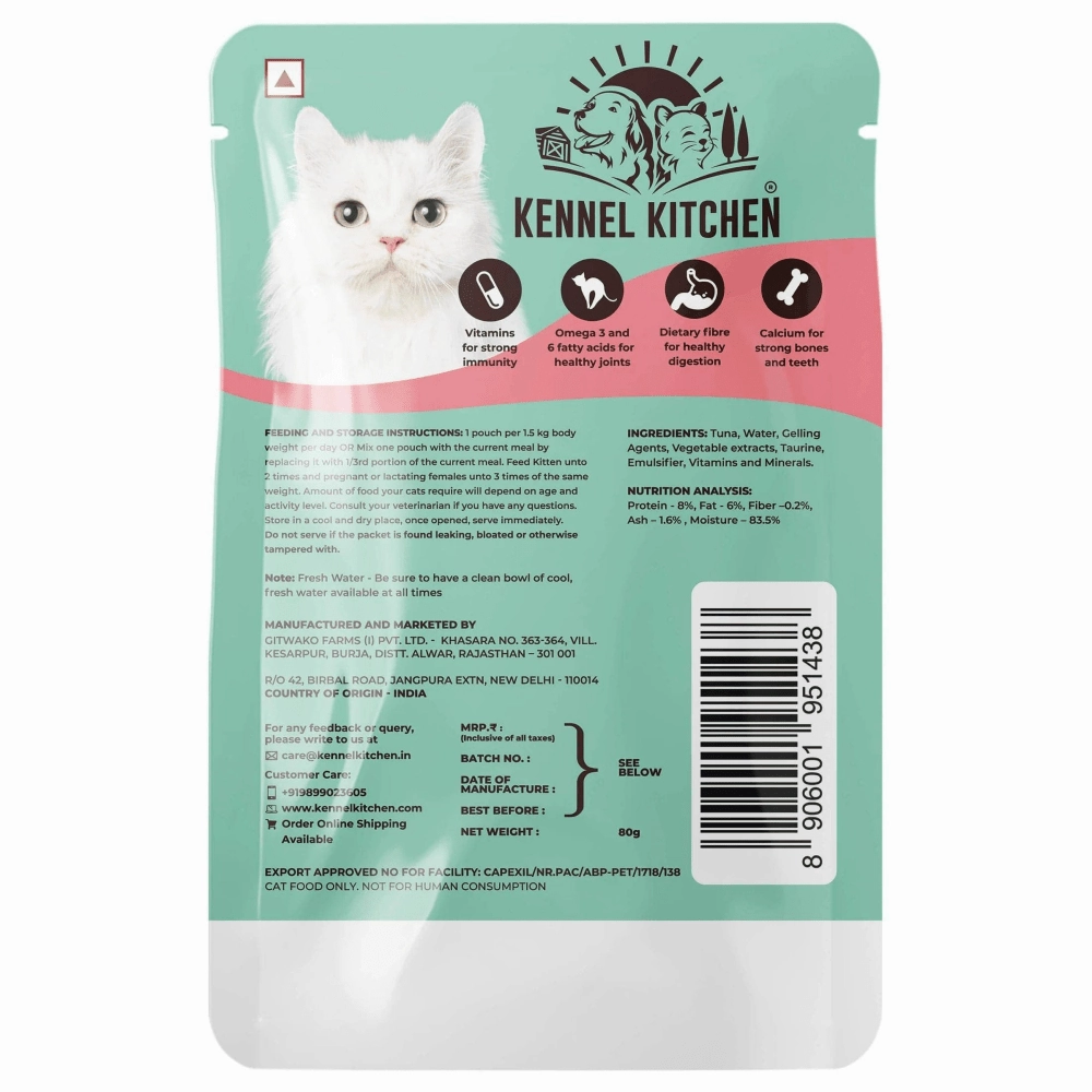 Kennel Kitchen Tuna in Jelly Kitten & Adult Cat Wet Food (All Life Stage) and Creameroo Crab with Mackerel Creamy Cat Treats Combo