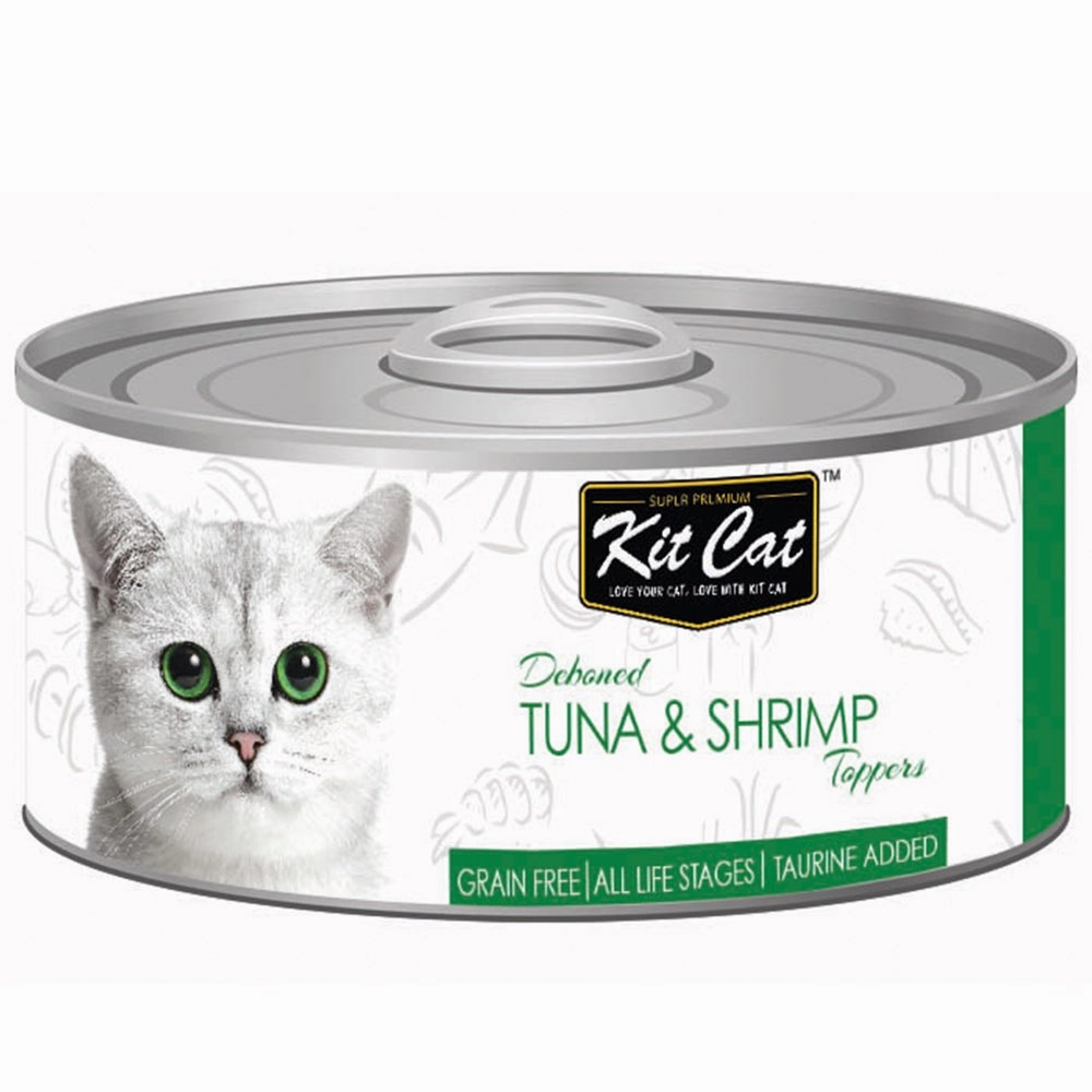 Kit Cat Deboned Tuna & Shrimp Toppers Grain-Free Canned Cat Food 80g cat food cans soft cat food high protein cat food natural cat food senior cat food