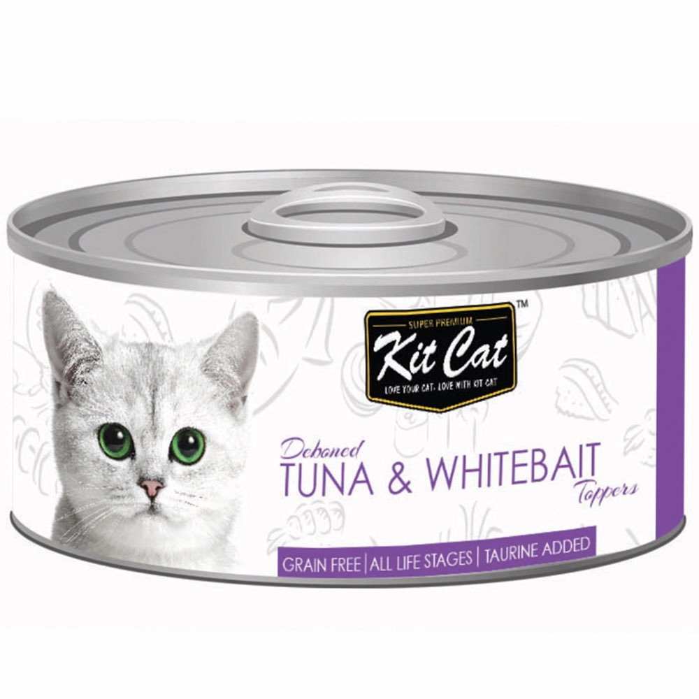 Kit Cat Deboned Tuna & Whitebait Toppers Grain-Free Canned Cat Food 80g cat food cans soft cat food high protein cat food natural cat food senior cat food