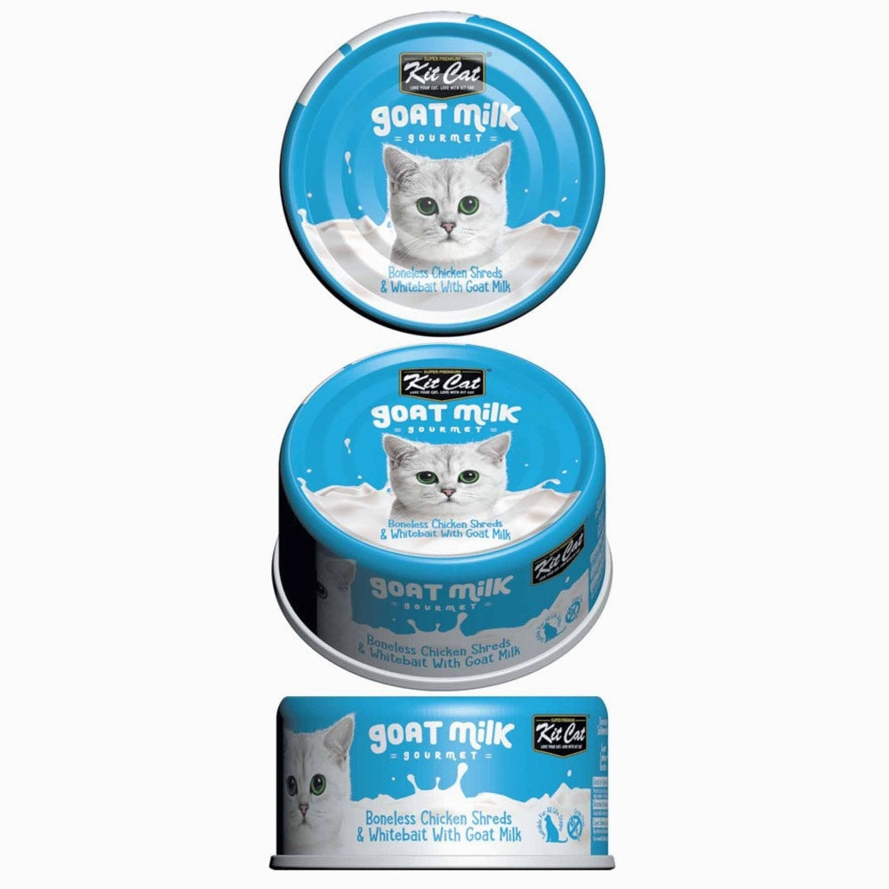 Kit Cat Goat Milk Gourmet Boneless Chicken Shreds & Whitebait Grain-Free Canned Cat Food 70g