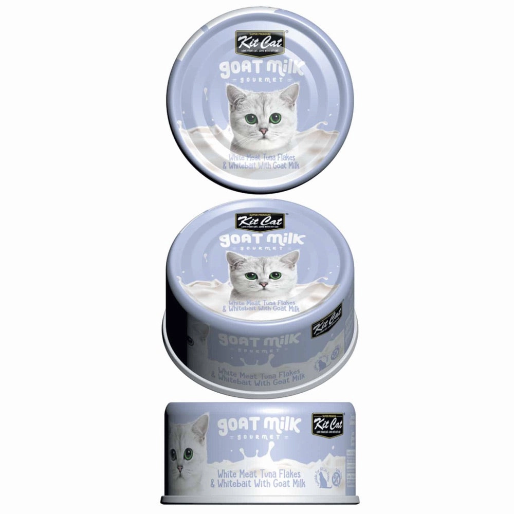 Kit Cat Goat Milk Gourmet White Meat Tuna Flakes & Whitebait Grain-Free Canned Cat Food 70g