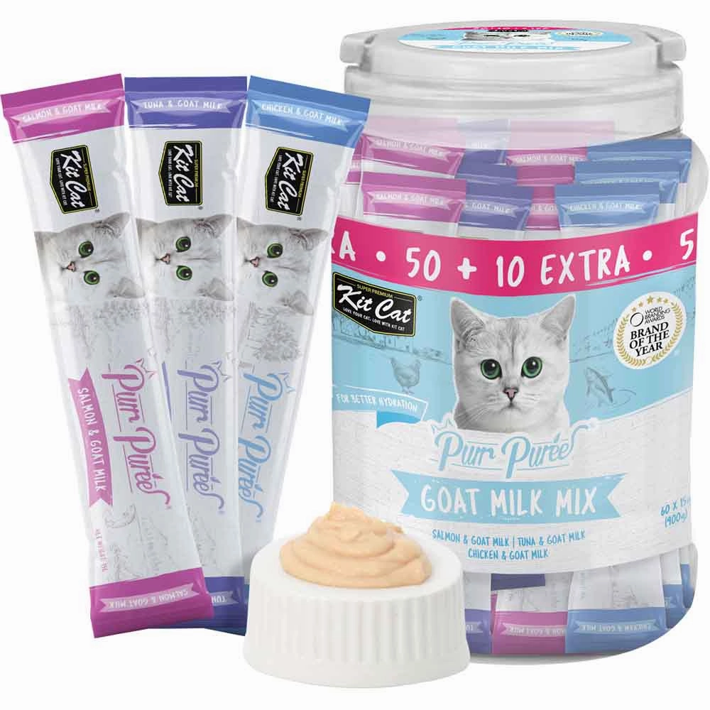 Kit Cat Purr Puree Goat Milk Mix Assorted Grain-Free Liquid Cat Treats 60 Sticks dog chew toys dog dental chews durable chew toys puppy chew toy bone chew