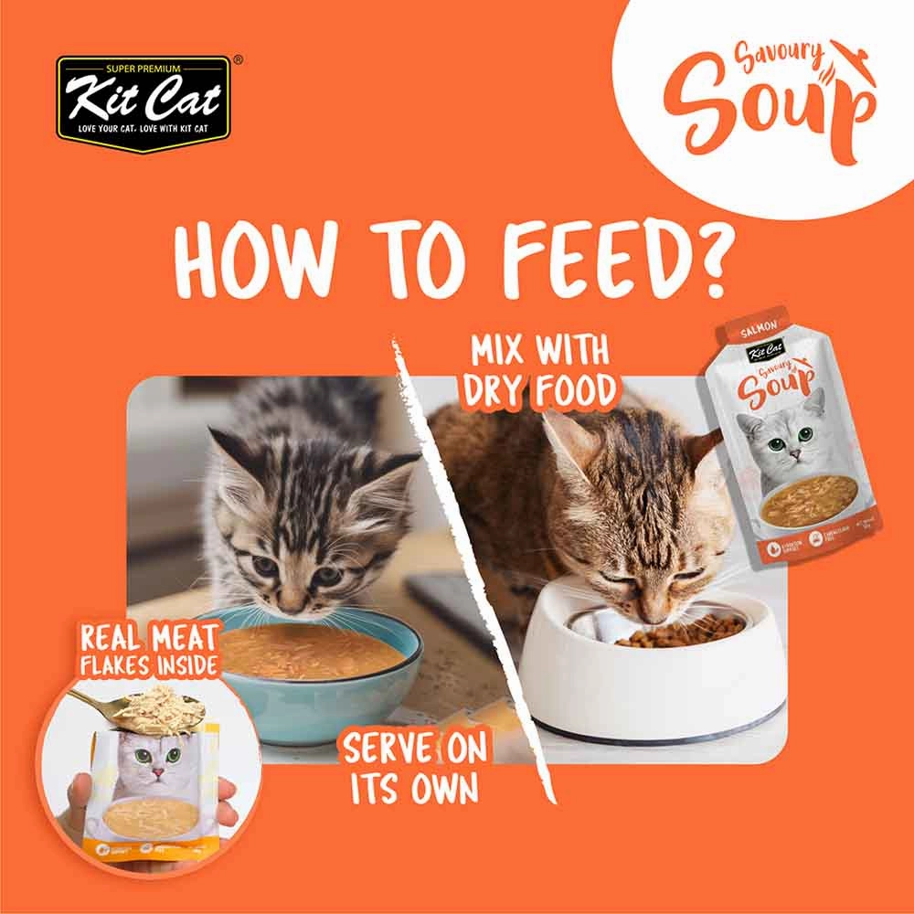 Kit Cat Savoury Soup Salmon Wet Pouch Cat Food (50g x 6)