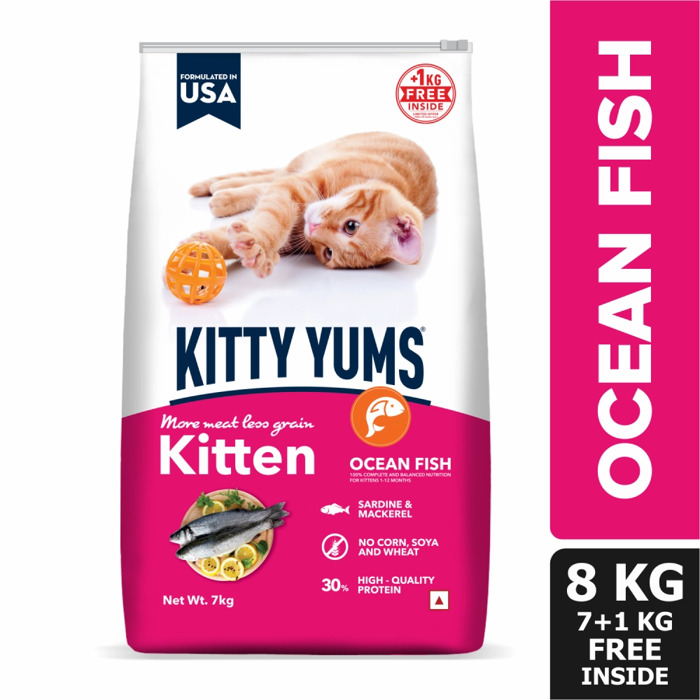 Kitty Yums Ocean Fish Kitten Dry Food, Me O Creamy Chicken Liver Cats Treats Combo