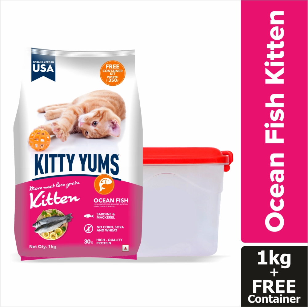 Kitty Yums Ocean Fish Kitten Dry Food, Me O Creamy Chicken Liver Cats Treats Combo