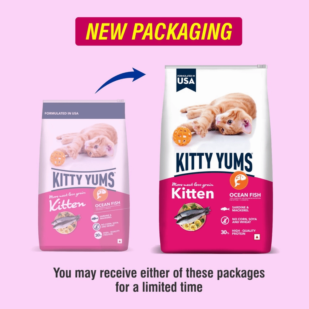 Kitty Yums Ocean Fish Kitten Dry Food, Me O Creamy Chicken Liver Cats Treats Combo