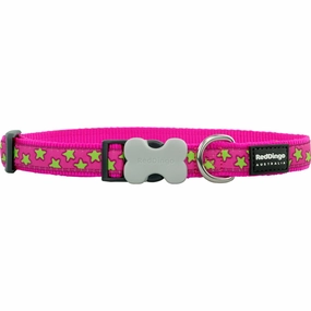 Lime Green Stars on Hot Pink Dog Collar dog leash harness set dog leash clip rope dog leash retractable leash