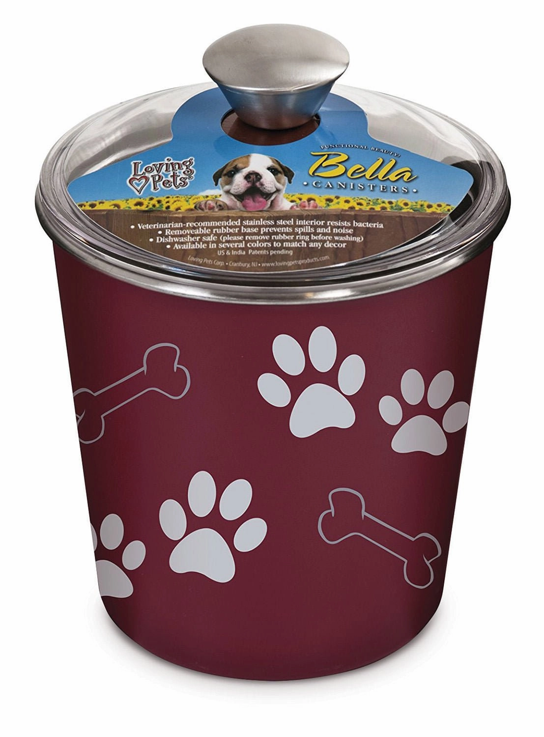 Loving Pets Bella Dog and Cat Treat Canister, Merlot